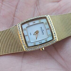 Skagen Denmark Wristwatch STEEL Gold Tone Analog Quartz Crystals Accent Watch
